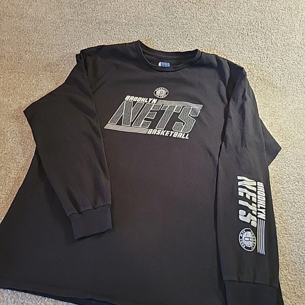 Mens Brooklyn Nets Long Sleeve T Shirt 2XL - Black NBA Brand XXL Basketball Logo